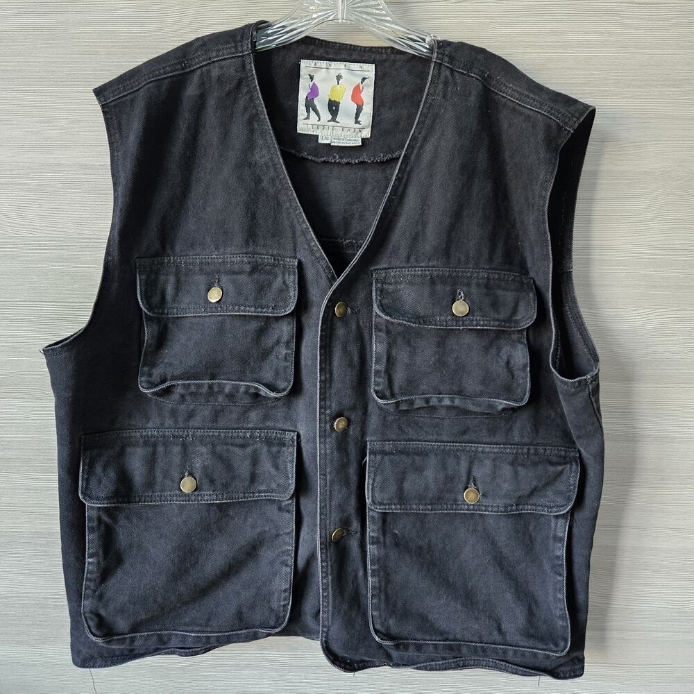 Vintage UMEN HipHop MOTO Cotton Denim Utility Vest Men Size L Cargo Back Pockets